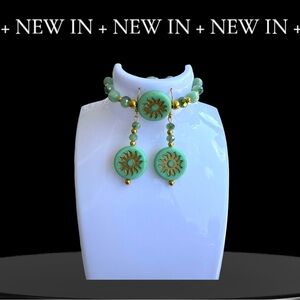 Green and Gold Heart Earrings